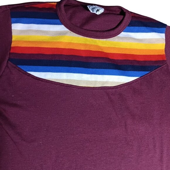 Vintage Boys Medium 12-14 1970's Kmart LS Single Stitch T-Shirt Rainbow Stripes - Picture 2 of 7